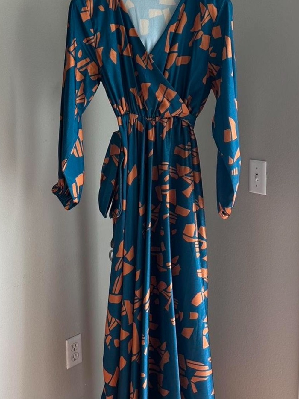 Diarrablu Teal Maxi Dress with Orange Abstract Print